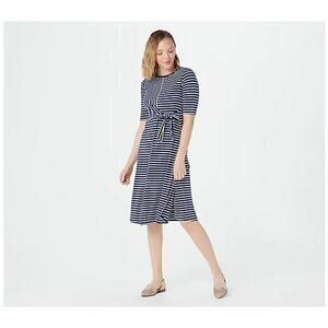 CUDDL DUDS NEW $40 Flexwear Draped Tie Front Dress Blue Stripe XS‎